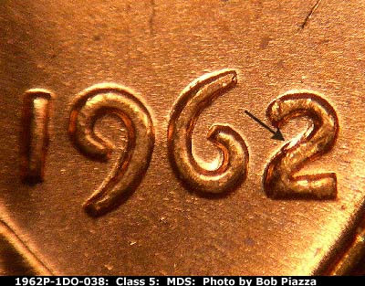 1962 Lincoln cent obverse, CopperCoins die 1962P•1DO•038.