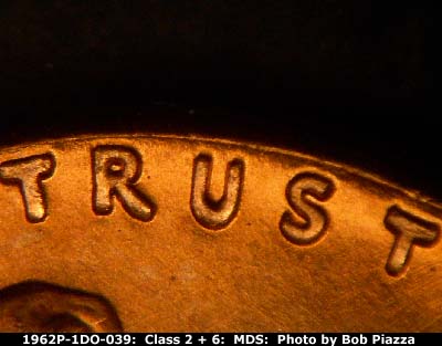 Die-stage B marker on 1962P•1DO•039 (1962 Doubled Die Obverse).
