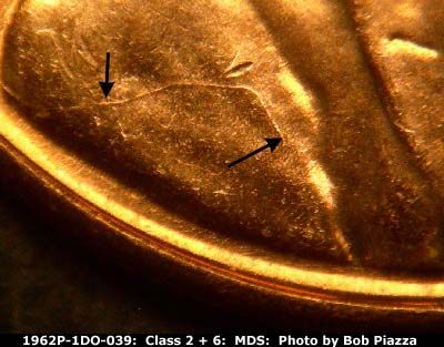 Die-stage B marker on 1962P•1DO•039 (1962 Doubled Die Obverse).