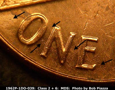 Die-stage B marker on 1962P•1DO•039 (1962 Doubled Die Obverse).