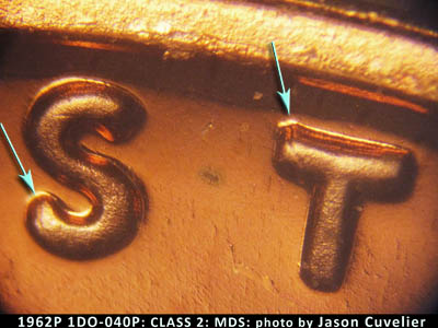 Die-stage B marker on 1962P•1DO•040P (1962 Doubled Die Obverse).