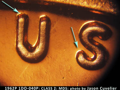 Die-stage B marker on 1962P•1DO•040P (1962 Doubled Die Obverse).