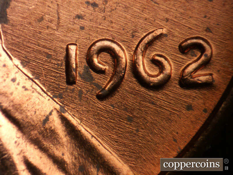 Die-stage B marker on 1962P•1DO•042 (1962 Doubled Die Obverse).