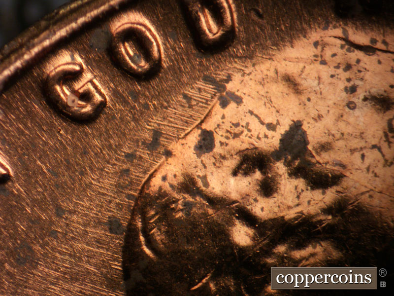 Die-stage B marker on 1962P•1DO•042 (1962 Doubled Die Obverse).