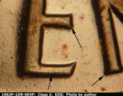 Die-stage A marker on 1962P•1DR•004P (1962 Doubled Die Reverse).