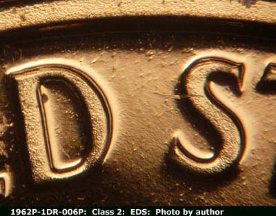 Die-stage A marker on 1962P•1DR•006P (1962 Doubled Die Reverse).