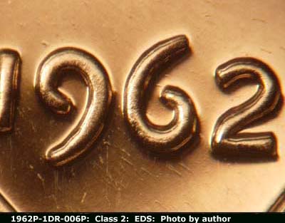 Die-stage A marker on 1962P•1DR•006P (1962 Doubled Die Reverse).