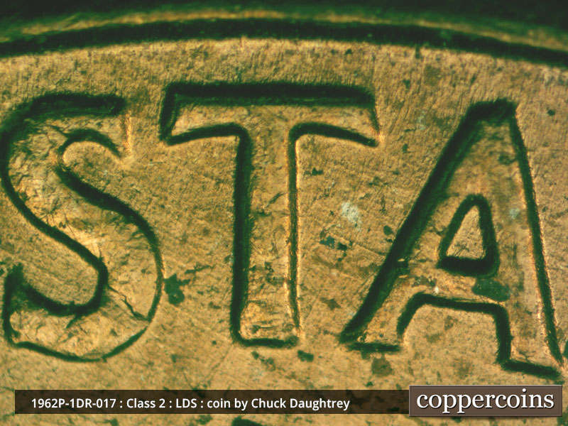 Die-stage C marker on 1962P•1DR•017 (1962 Doubled Die Reverse).