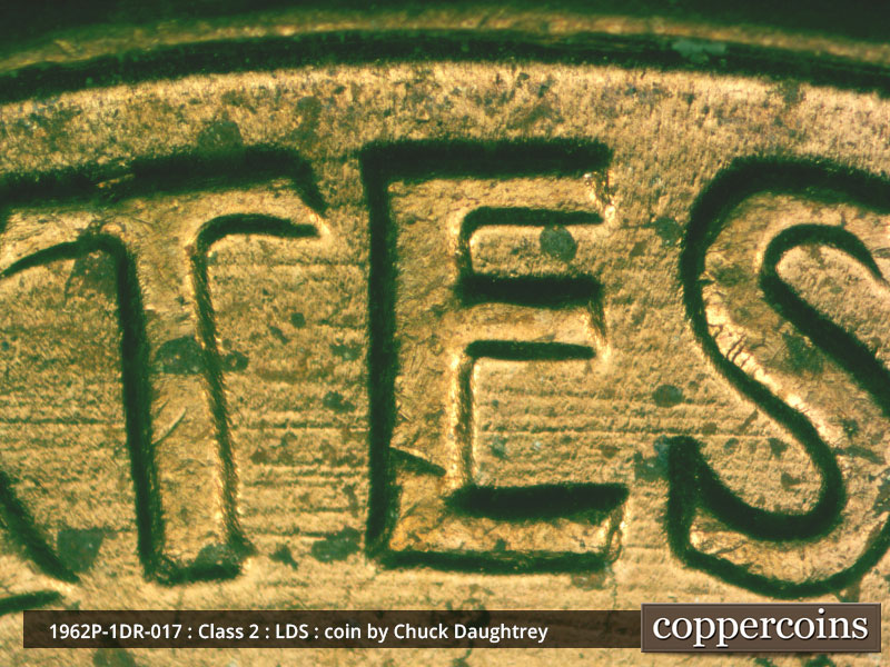Die-stage C marker on 1962P•1DR•017 (1962 Doubled Die Reverse).