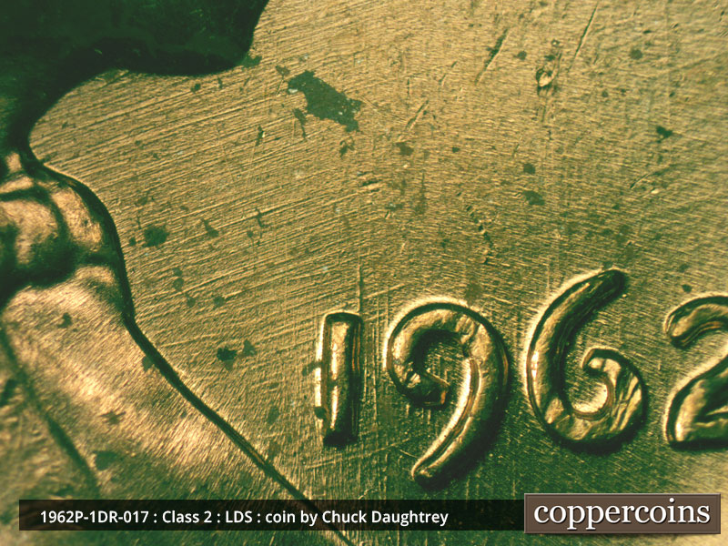 Die-stage C marker on 1962P•1DR•017 (1962 Doubled Die Reverse).