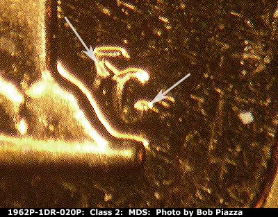 Die-stage B marker on 1962P•1DR•020P (1962 Doubled Die Reverse).