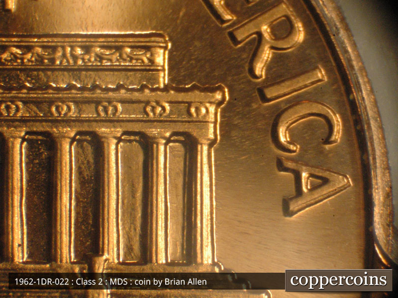 Die-stage B marker on 1962P•1DR•022P (1962 Doubled Die Reverse).