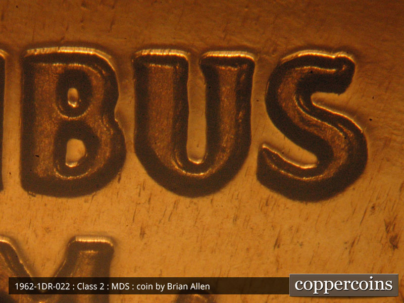 Die-stage B marker on 1962P•1DR•022P (1962 Doubled Die Reverse).