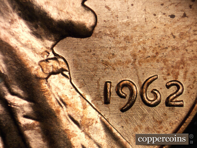 Die-stage B marker on 1962P•1DR•023 (1962 Doubled Die Reverse).