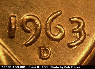 Die-stage A marker on 1963D•1DO•001 (1963 Doubled Die Obverse).