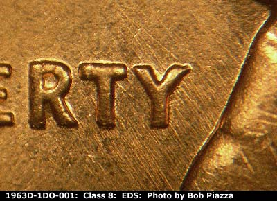 Die-stage A marker on 1963D•1DO•001 (1963 Doubled Die Obverse).