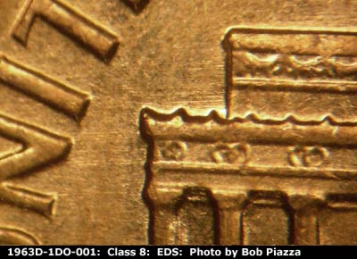 Die-stage A marker on 1963D•1DO•001 (1963 Doubled Die Obverse).