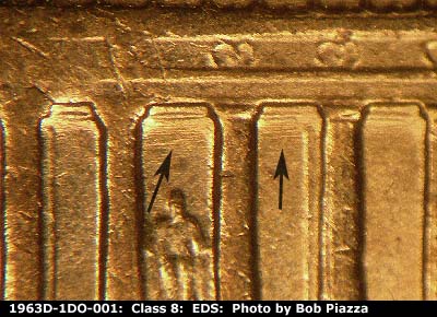 Die-stage A marker on 1963D•1DO•001 (1963 Doubled Die Obverse).