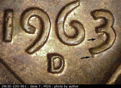 1963 Lincoln cent obverse, CopperCoins die 1963D•1DO•001.