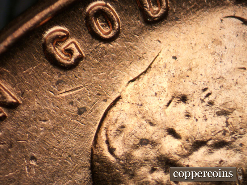 Die-stage B marker on 1963D•1DO•003 (1963 Doubled Die Obverse).