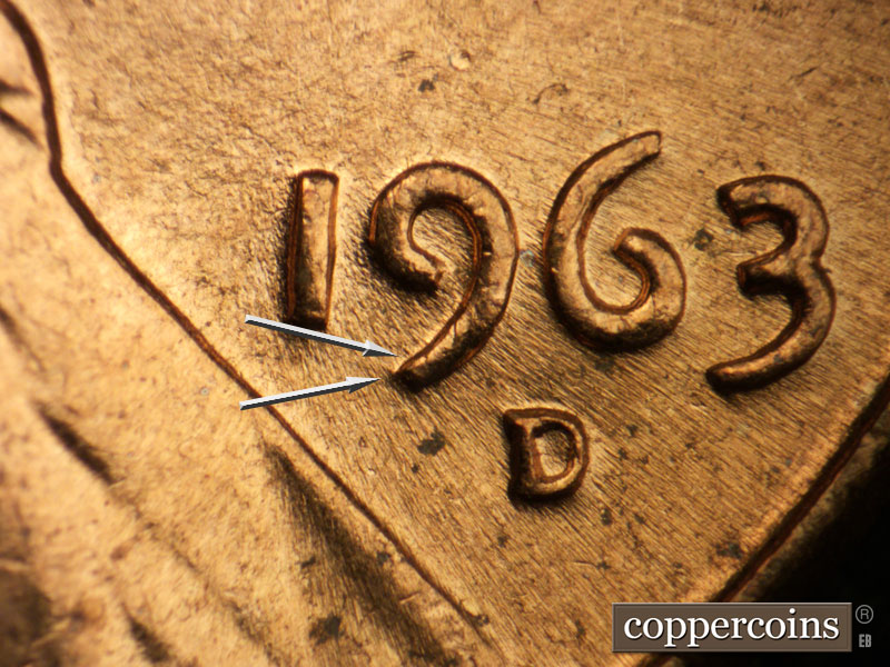 Die-stage C marker on 1963D•1DO•003 (1963 Doubled Die Obverse).
