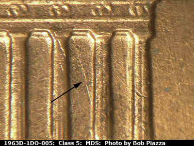 Die-stage B marker on 1963D•1DO•005 (1963 Doubled Die Obverse).