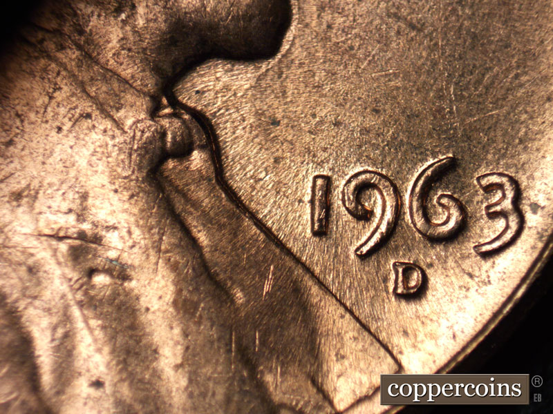 Die-stage C marker on 1963D•1DO•005 (1963 Doubled Die Obverse).