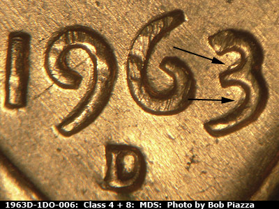 1963 Lincoln cent obverse, CopperCoins die 1963D•1DO•006.