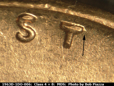 Die-stage B marker on 1963D•1DO•006 (1963 Doubled Die Obverse).
