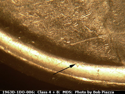 Die-stage B marker on 1963D•1DO•006 (1963 Doubled Die Obverse).