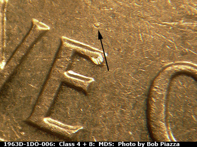 Die-stage B marker on 1963D•1DO•006 (1963 Doubled Die Obverse).