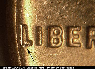 1963 Lincoln cent obverse, CopperCoins die 1963D•1DO•007.