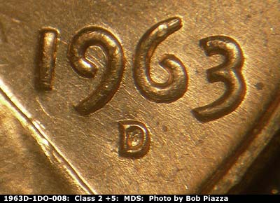 Die-stage B marker on 1963D•1DO•008 (1963 Doubled Die Obverse).