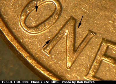 Die-stage B marker on 1963D•1DO•008 (1963 Doubled Die Obverse).