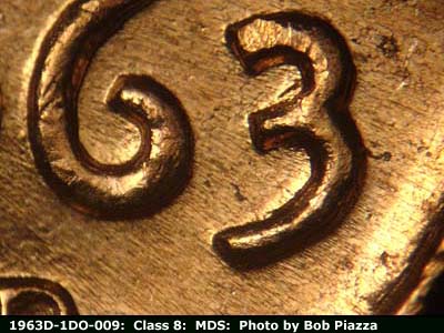 1963 Lincoln cent obverse, CopperCoins die 1963D•1DO•009.