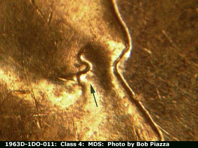 1963 Lincoln cent obverse, CopperCoins die 1963D•1DO•011.