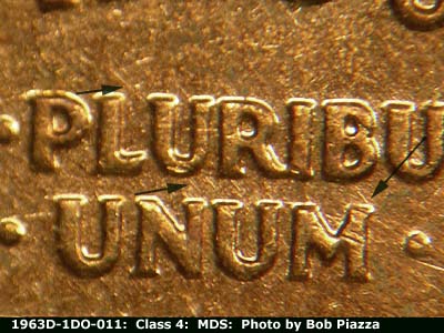 Die-stage B marker on 1963D•1DO•011 (1963 Doubled Die Obverse).