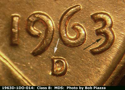 1963 Lincoln cent obverse, CopperCoins die 1963D•1DO•014.