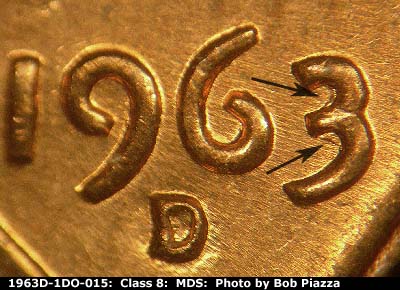 1963 Lincoln cent obverse, CopperCoins die 1963D•1DO•015.