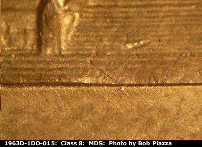 Die-stage B marker on 1963D•1DO•015 (1963 Doubled Die Obverse).