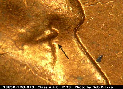 Die-stage B marker on 1963D•1DO•018 (1963 Doubled Die Obverse).
