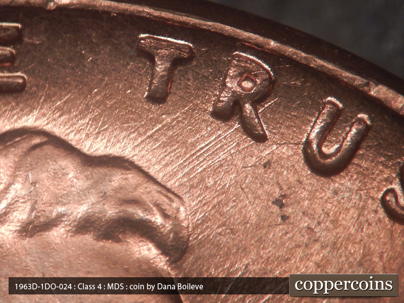 Die-stage B marker on 1963D•1DO•024 (1963 Doubled Die Obverse).