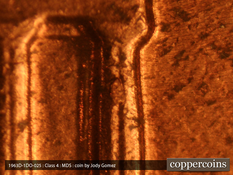 Die-stage B marker on 1963D•1DO•025 (1963 Doubled Die Obverse).