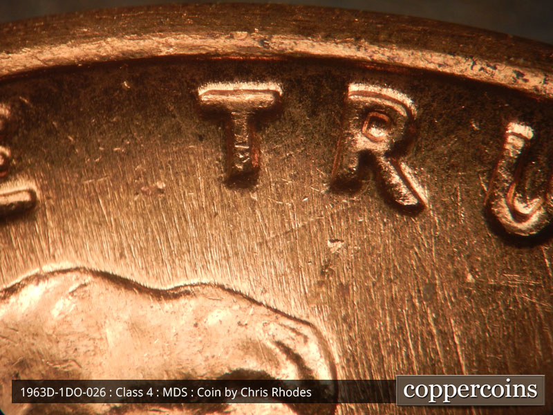 Die-stage B marker on 1963D•1DO•026 (1963 Doubled Die Obverse).