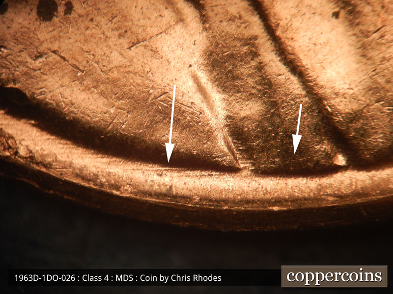 Die-stage B marker on 1963D•1DO•026 (1963 Doubled Die Obverse).