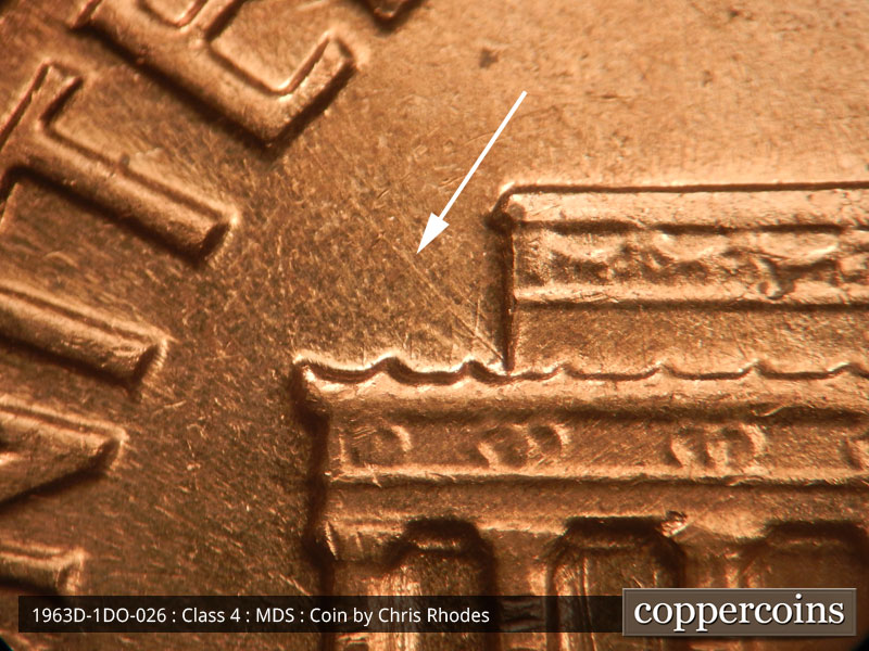 Die-stage B marker on 1963D•1DO•026 (1963 Doubled Die Obverse).