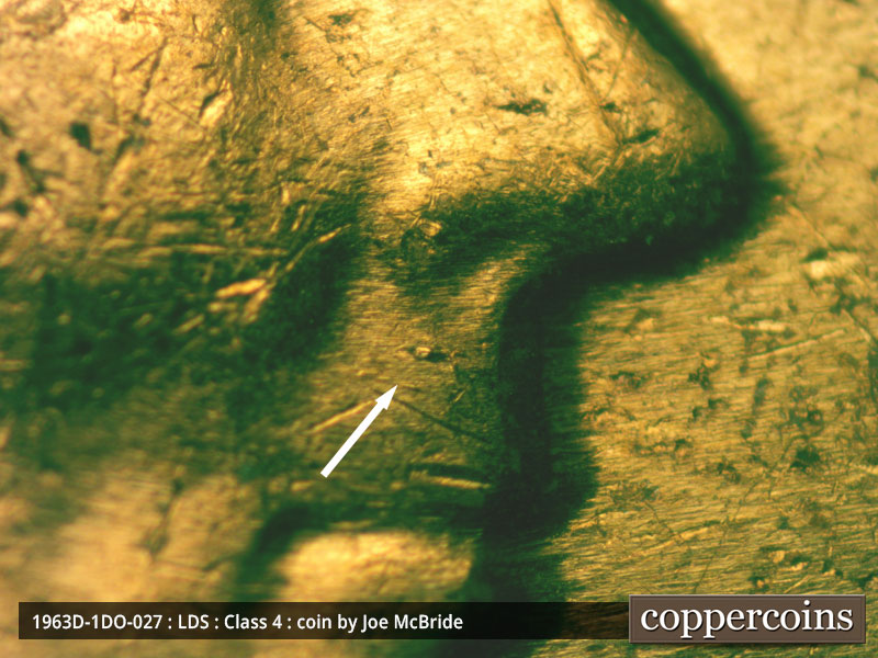 Die-stage C marker on 1963D•1DO•027 (1963 Doubled Die Obverse).