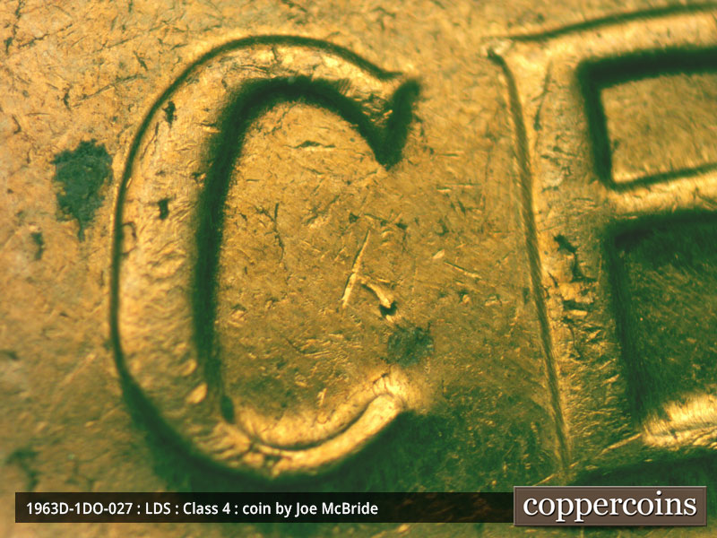 Die-stage C marker on 1963D•1DO•027 (1963 Doubled Die Obverse).