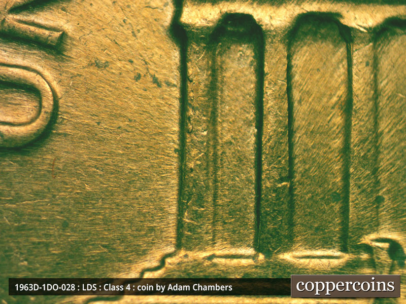 Die-stage B marker on 1963D•1DO•028 (1963 Doubled Die Obverse).