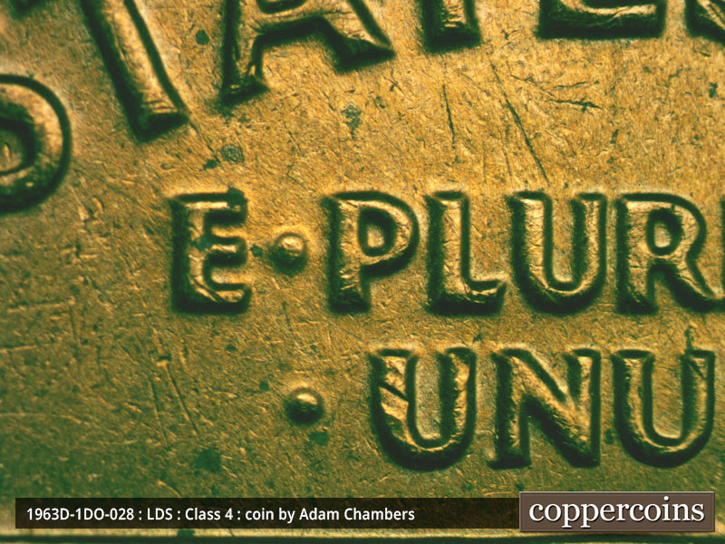 Die-stage B marker on 1963D•1DO•028 (1963 Doubled Die Obverse).